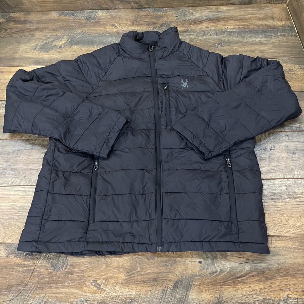 Spyder Mens XL Black Quilted Puffer Jacket Full Zip Insulated Outdoor Coat Gorp